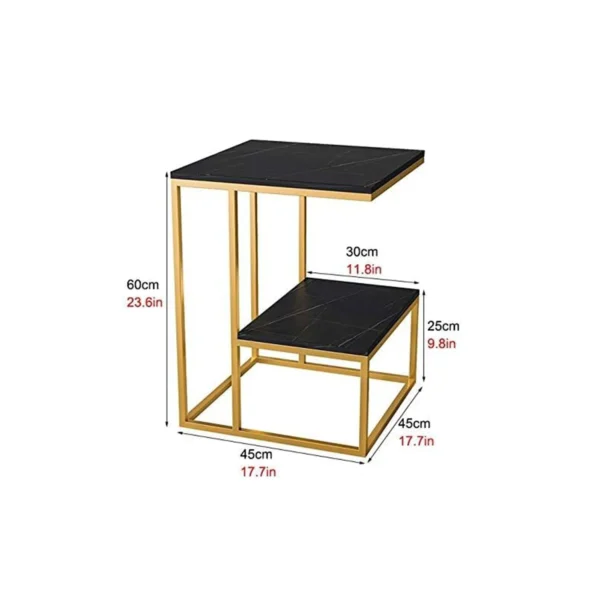 Square Geometric Elegant Golden Metal Finish Side Table with Black Marble - Image 3