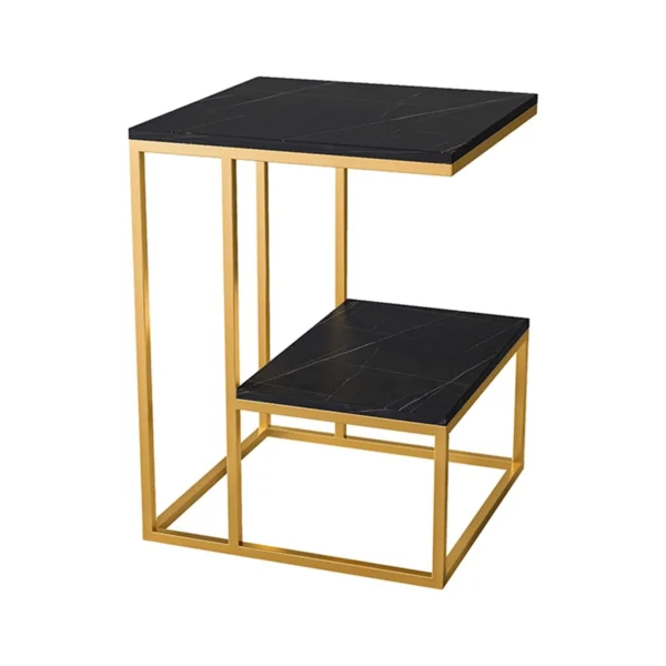 Square Geometric Elegant Golden Metal Finish Side Table with Black Marble - Image 2