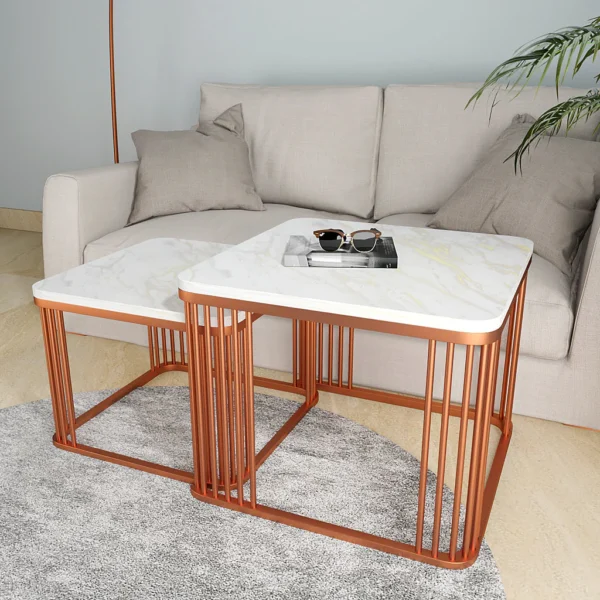 Square Copper Tethered Nesting Table Set of 2 - Image 6