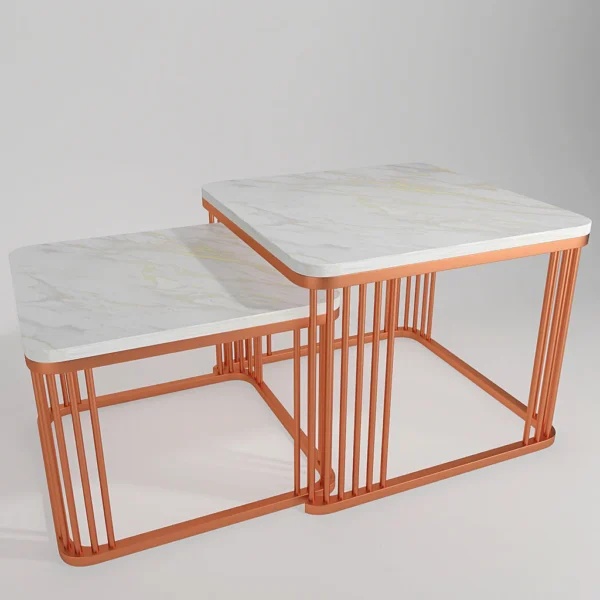 Square Copper Tethered Nesting Table Set of 2 - Image 4