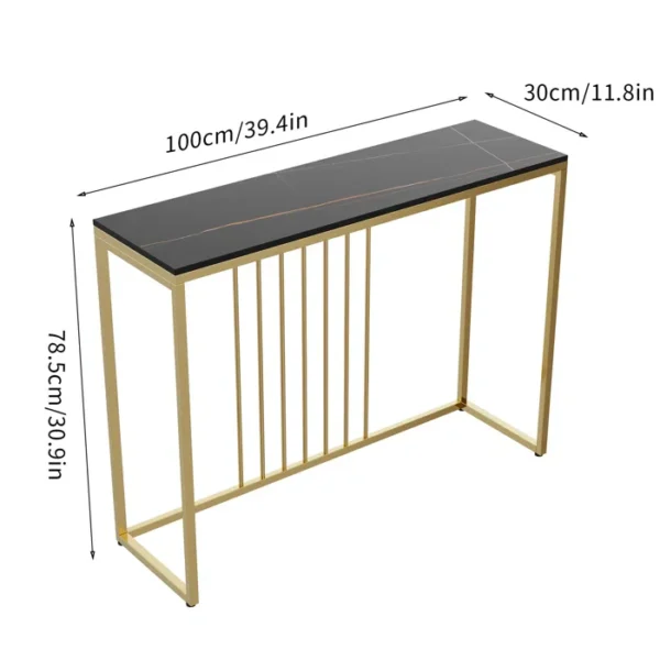 Golden Metallic Rectangular Shaped Black Marble Designer Console Table - Image 5