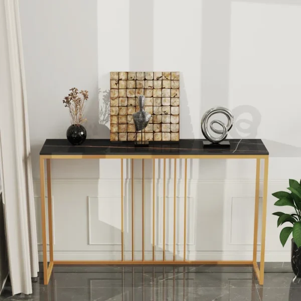 Golden Metallic Rectangular Shaped Black Marble Designer Console Table - Image 2