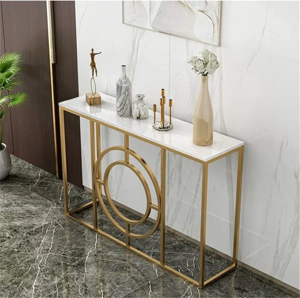 Modern Minimalist White Marble Gold Console Table - Image 3