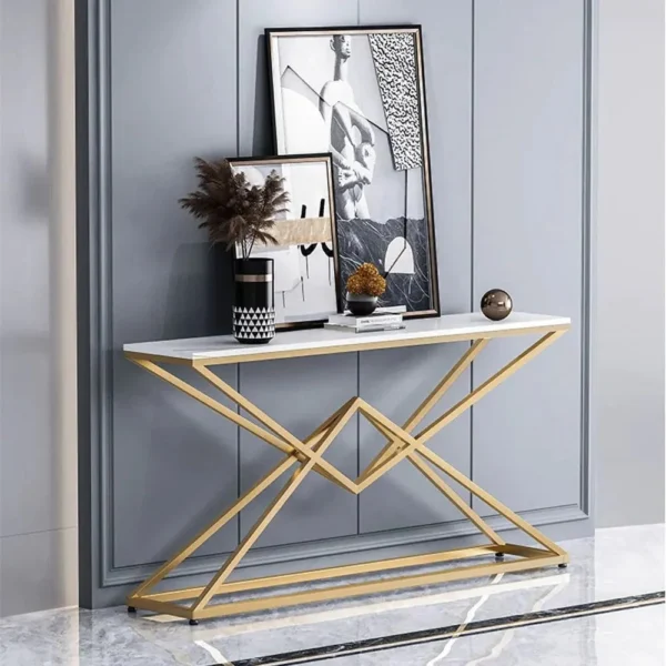 Pyramid Design Console Marble Table Golden Metal Finish - Image 3