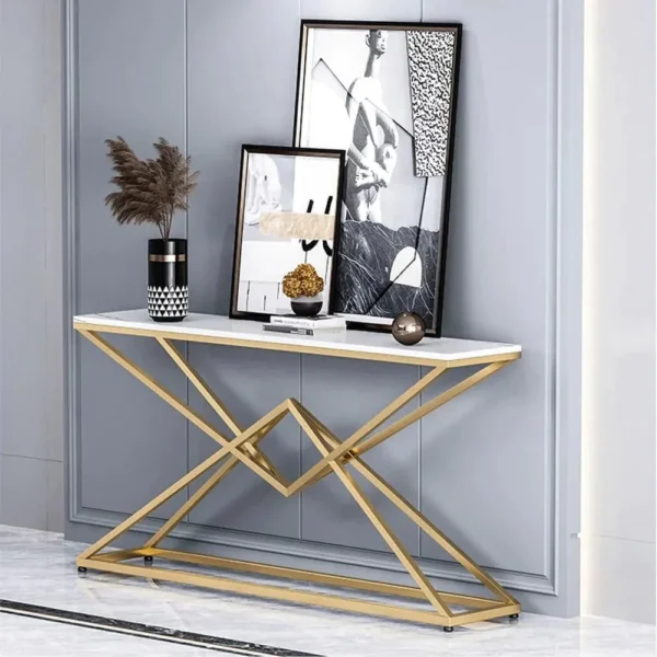 Pyramid Design Console Marble Table Golden Metal Finish - Image 4