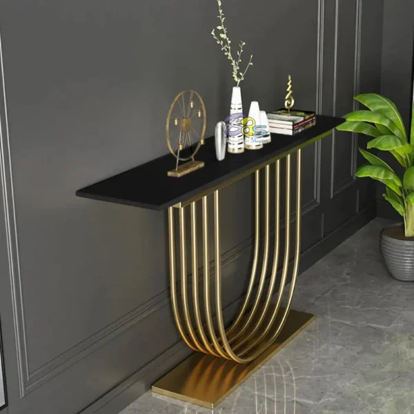 U-Shape Black Marble Golden Console Table - Image 3